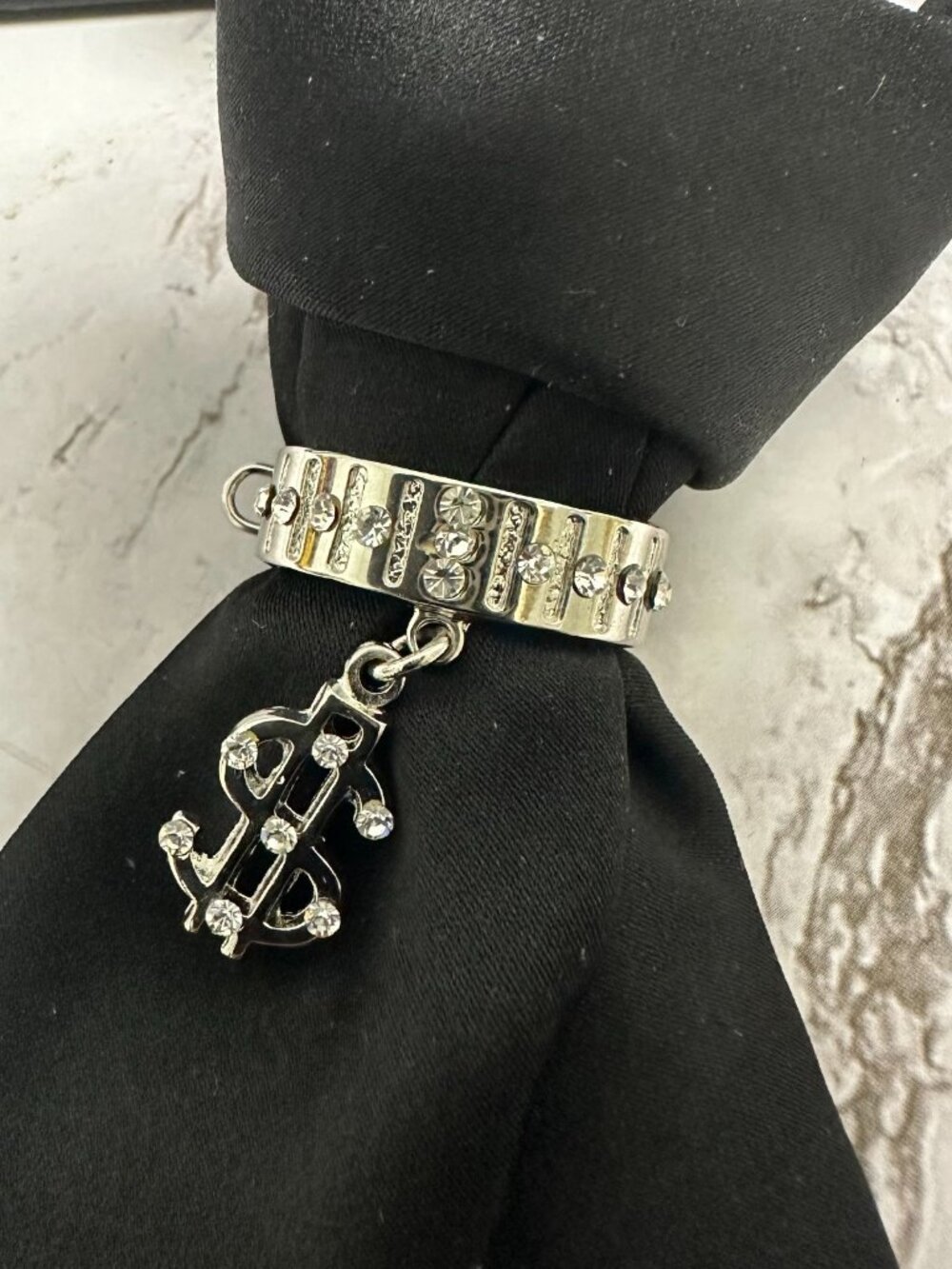 3/$30 Men Metal Tie Ring Dollar Money Sign Silver Tone Neckties Holder Clip